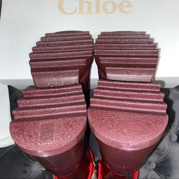 New Size 38 Chloe Betty Rain Boots Burgundy - Picture 5 of 6